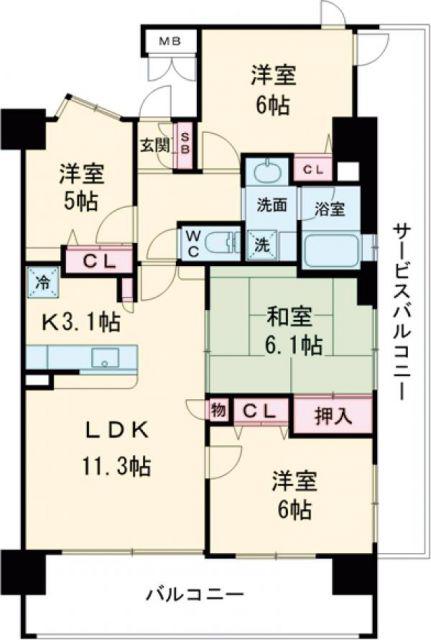 ミレニオつくば万博記念公園(4LDK/15階)の間取り写真