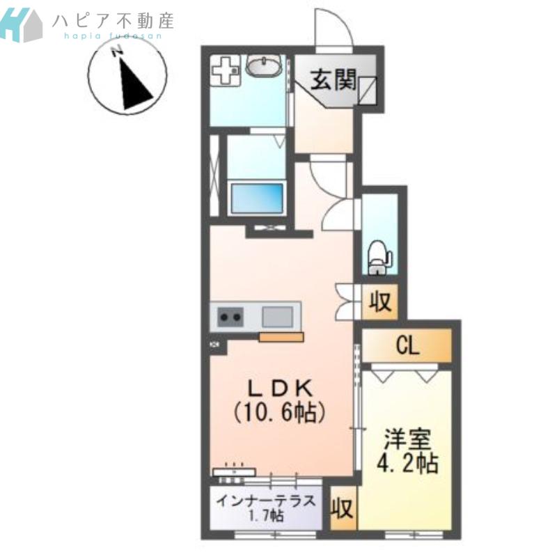 ホクレアII(1LDK/1階)の間取り写真