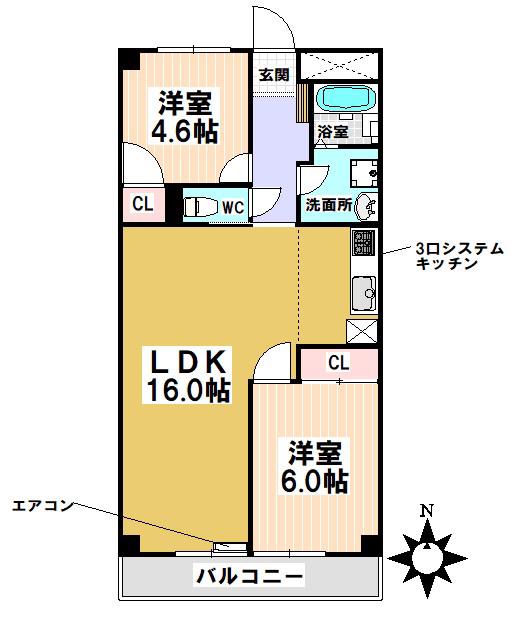 シャンボ―ル近藤I(2LDK/3階)の間取り写真