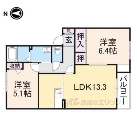 サウスサンティーナ(2LDK/1階)の間取り写真
