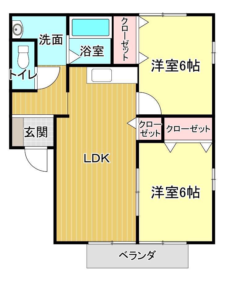 ヴェルドミールB(2LDK/1階)の間取り写真