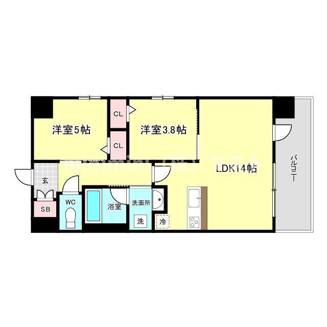 カウニス丸山通(2LDK/9階)の間取り写真