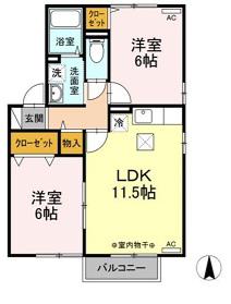 メナーB(2LDK/2階)の間取り写真