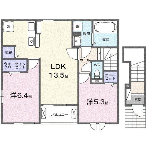 フローラル(2LDK/2階)の間取り写真