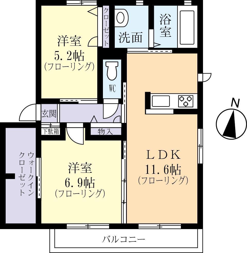 サンボナールD(2LDK/2階)の間取り写真