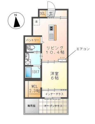 ERHABEN武蔵浦和(1LDK/1階)の間取り写真