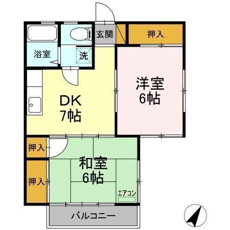 オークス小林(2DK/2階)の間取り写真