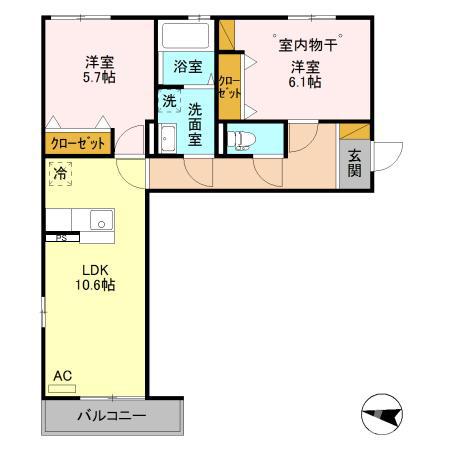 フェリシア(2LDK/3階)の間取り写真