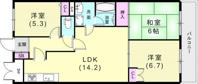 ビバリーハウス青谷壱番館(3LDK/2階)の間取り写真