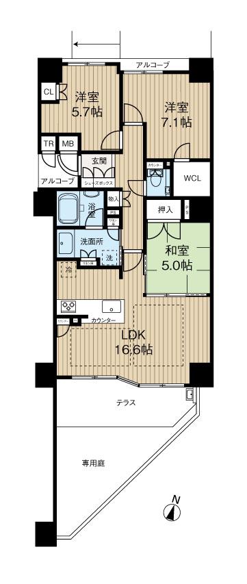 ブランズ帝塚山(3LDK/1階)の間取り写真