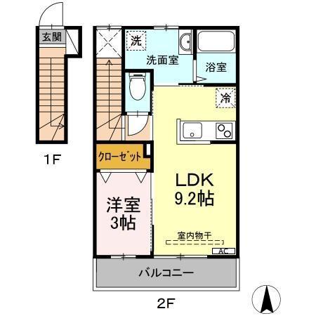 レジデンス花(1LDK/2階)の間取り写真
