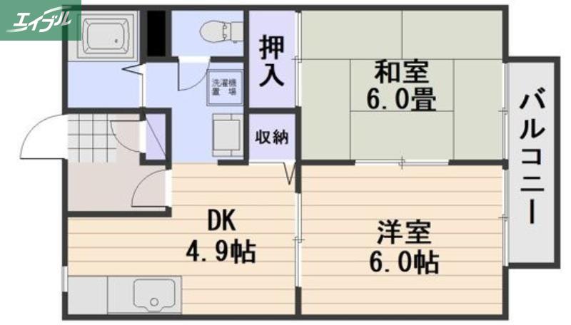 パナハイツ芳泉B棟(2DK/2階)の間取り写真