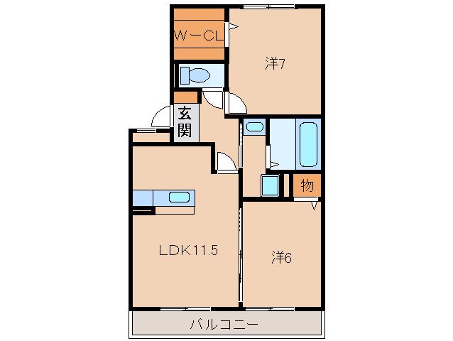 シャルム・ポンテ重根(2LDK/3階)の間取り写真