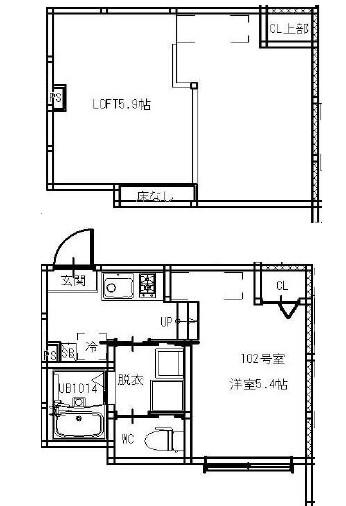 LOFT AOI(1K/1階)の間取り写真