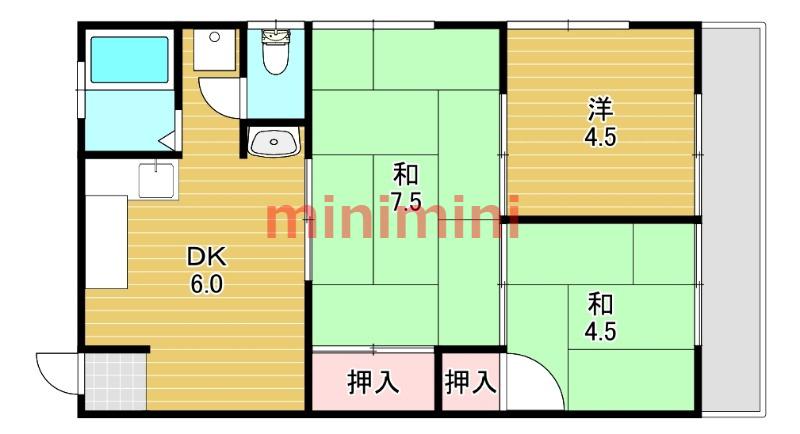 高槻グリーンハイツ(3DK/3階)の間取り写真