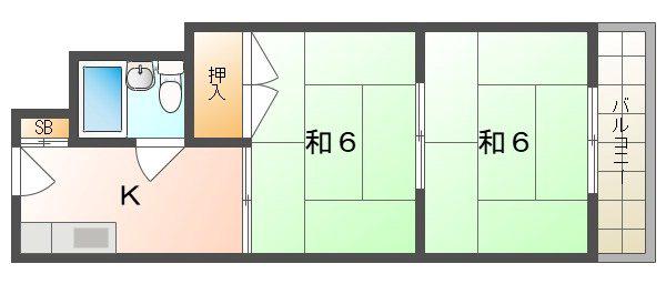 森岡ハイツ(2K/2階)の間取り写真