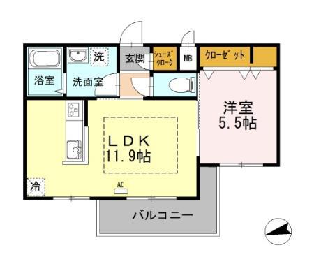 ベルメゾン尾山台駅前(1LDK/4階)の間取り写真