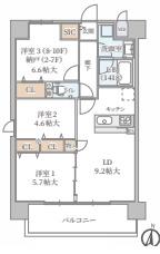 ラフィネ―ル大阪十三(2SLDK/2階)の間取り写真