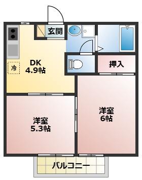 ピエス大門崎B(2DK/2階)の間取り写真