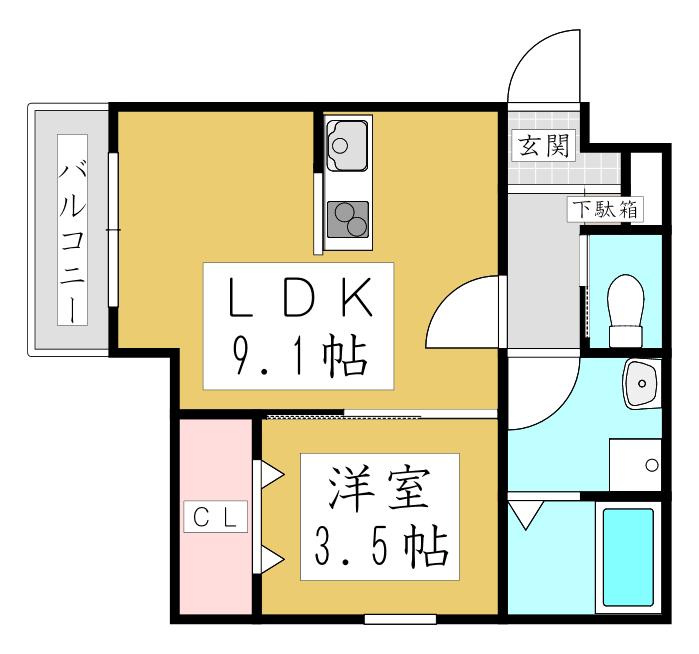 ジーメゾン川口南鳩ヶ谷(1LDK/2階)の間取り写真