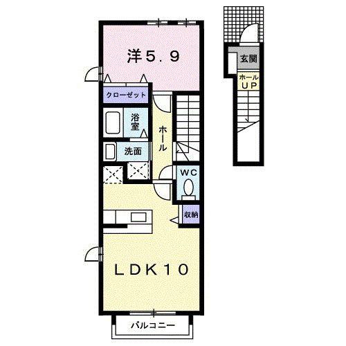 ヴァンベール B(1LDK/2階)の間取り写真