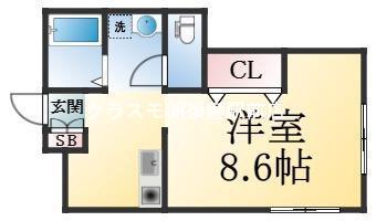 ヴァンベール須磨浦通(1K/2階)の間取り写真