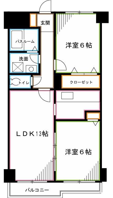 セントラルパレス(2LDK/6階)の間取り写真