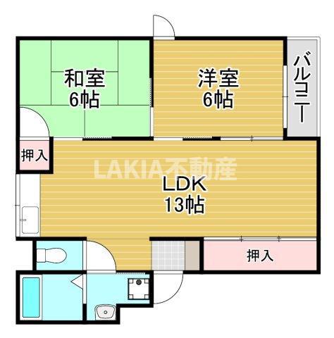 フワラーハイムツルミ(2LDK/1階)の間取り写真