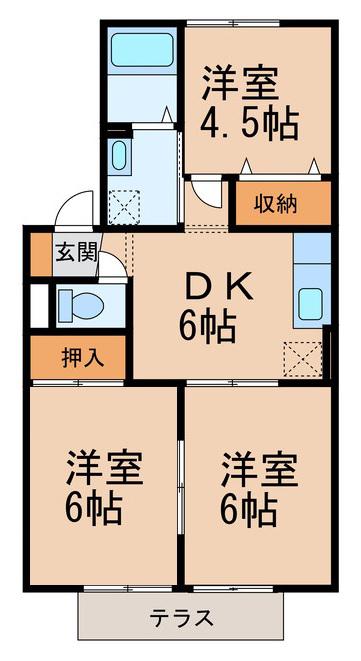 プリシェールK III棟(3DK/1階)の間取り写真