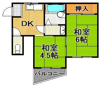 コーポヨジマ(2DK/2階)の間取り写真