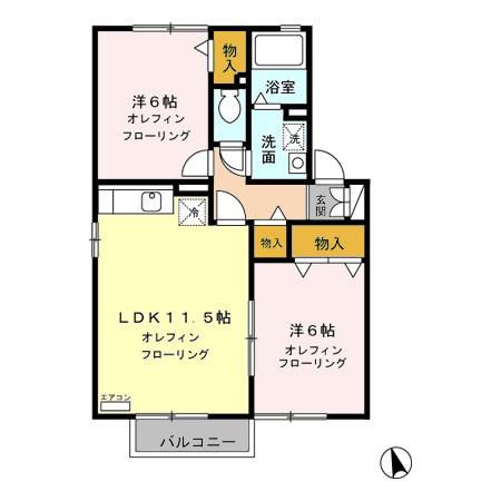 コーモド・パティオA棟(2LDK/2階)の間取り写真