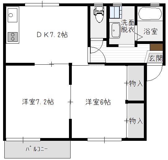 ドウエル白根A(2DK/1階)の間取り写真