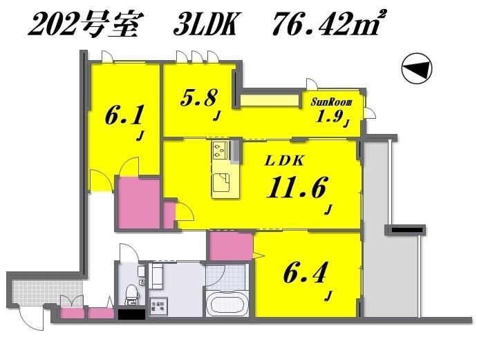 SUN ATOMOSPHEREサン アトモスフィア(3LDK/2階)の間取り写真