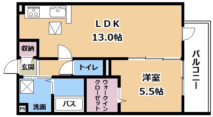 アンソレイエくさつ(1LDK/1階)の間取り写真