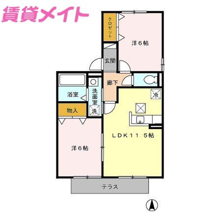 アフロディーテ(2LDK/1階)の間取り写真