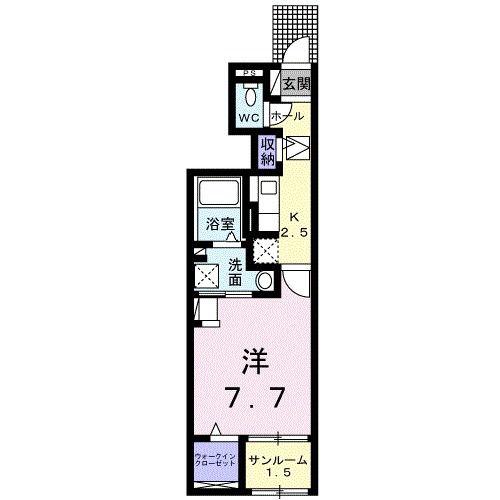 ＪＲ小野田線 南中川駅 徒歩6分 2階建 築4年(1K/1階)の間取り写真