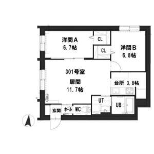 グランメール北3西22(2LDK/3階)の間取り写真