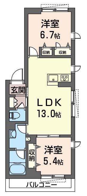 ルミエール栄(2LDK/2階)の間取り写真