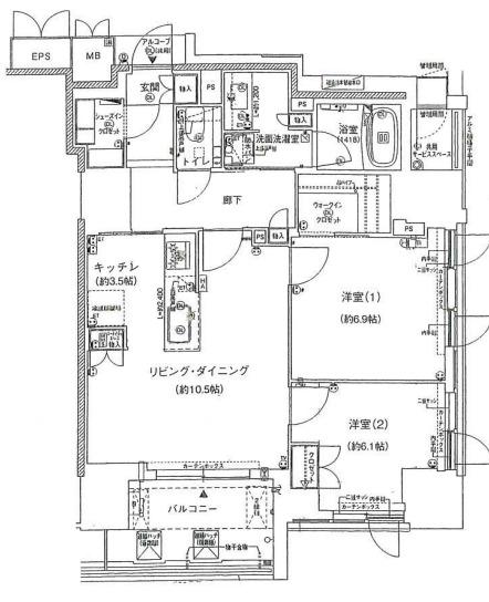 ジオタワー堺筋本町(2LDK/25階)の間取り写真