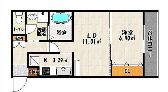 ドォウミ博多1(2K/1階)の間取り写真