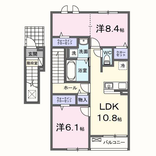 ニューライズOTSUNA B(2LDK/2階)の間取り写真