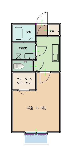 サニーベル(1K/1階)の間取り写真