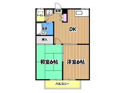 ハタノコーポ中野上町(2DK/2階)の間取り写真