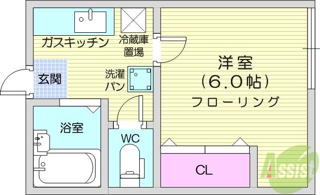 アーバンハイツ北の杜(1K/2階)の間取り写真