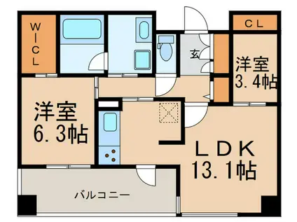エンクレスト博多PREMIER(2LDK/11階)の間取り写真