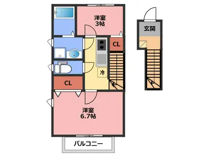 名取市上余田集合A棟(1SK/2階)の間取り写真
