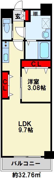 ERUZAGLANZ黄金(1LDK/11階)の間取り写真