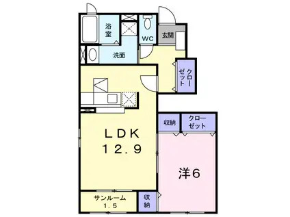 クロシェットIII(1LDK/1階)の間取り写真