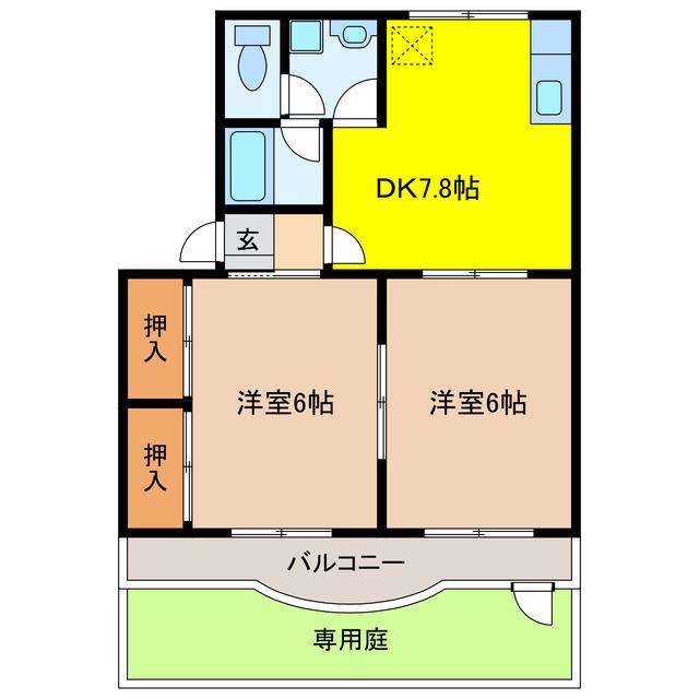 コンフォールシャトー(2DK/1階)の間取り写真
