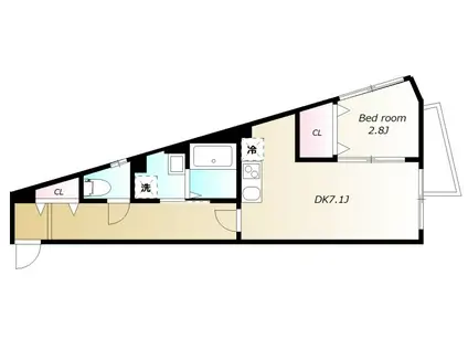 クレストール下馬(1DK/3階)の間取り写真